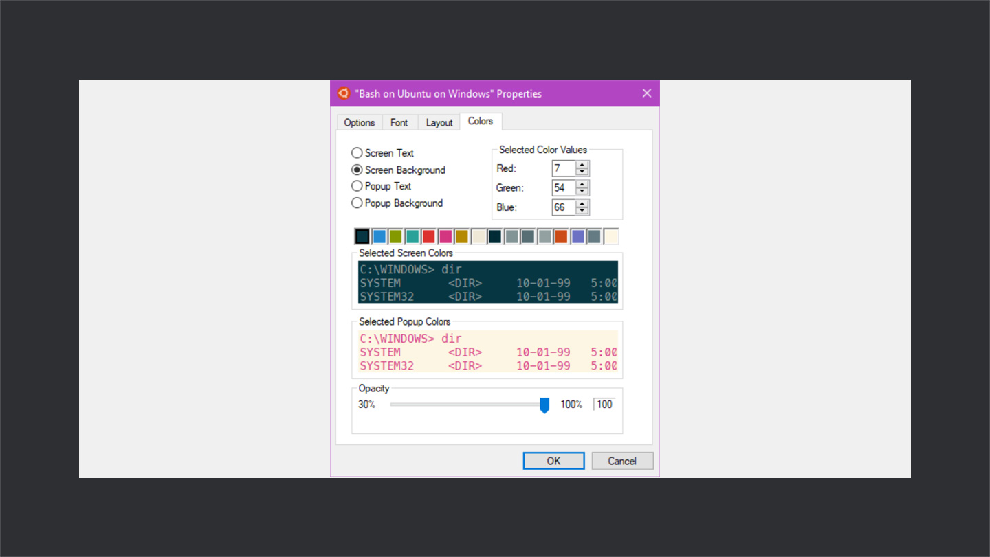 Bash Windows Solorized Dark Color Settings