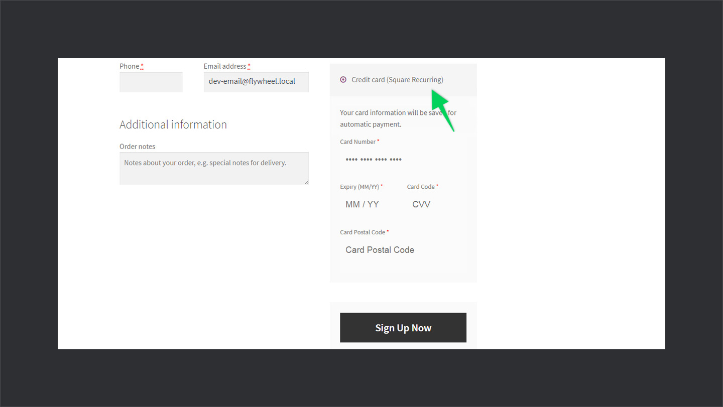 WP square recurring payment at subscription checkout