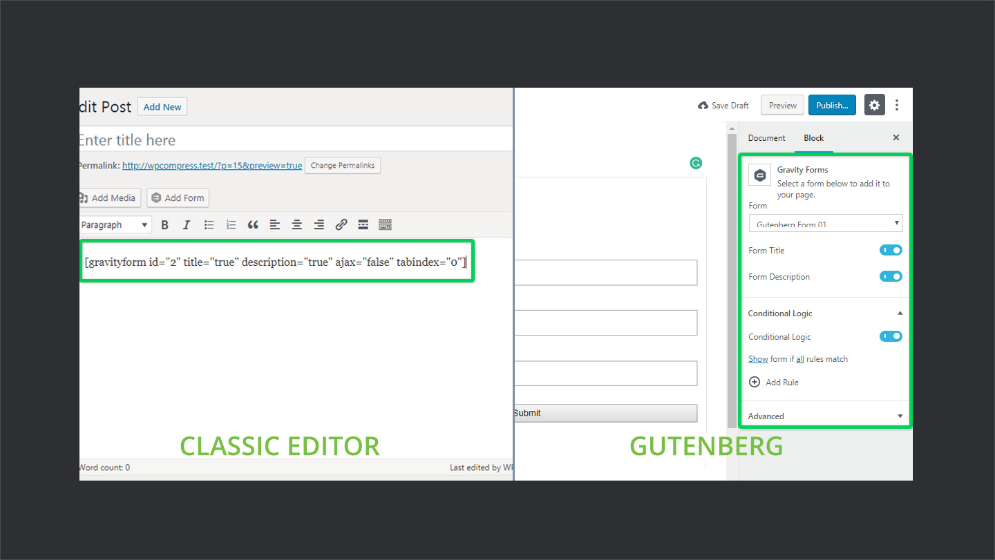 Classic Editor Vs Gutenberg In Shortcodes