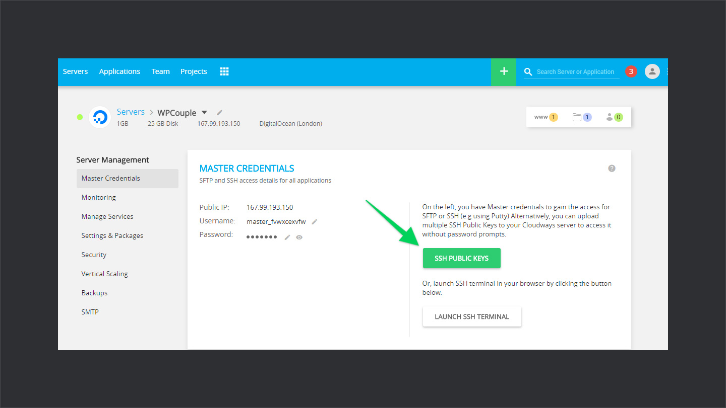 CloudWays-SSH-credentials