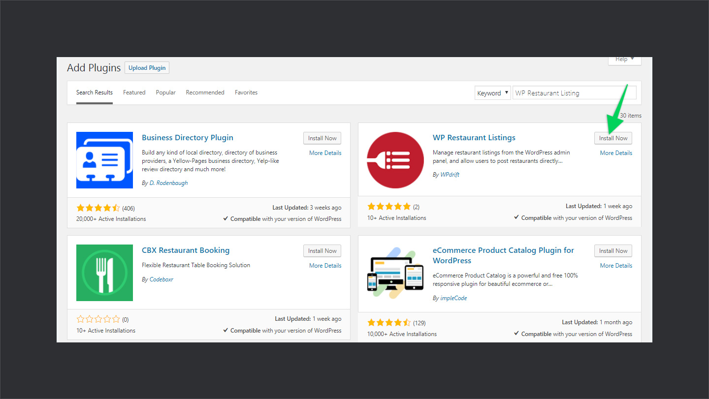 Wp Restaurant Listings Installation