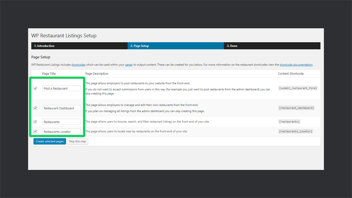 Wp Restaurant Listings Setup Step 2