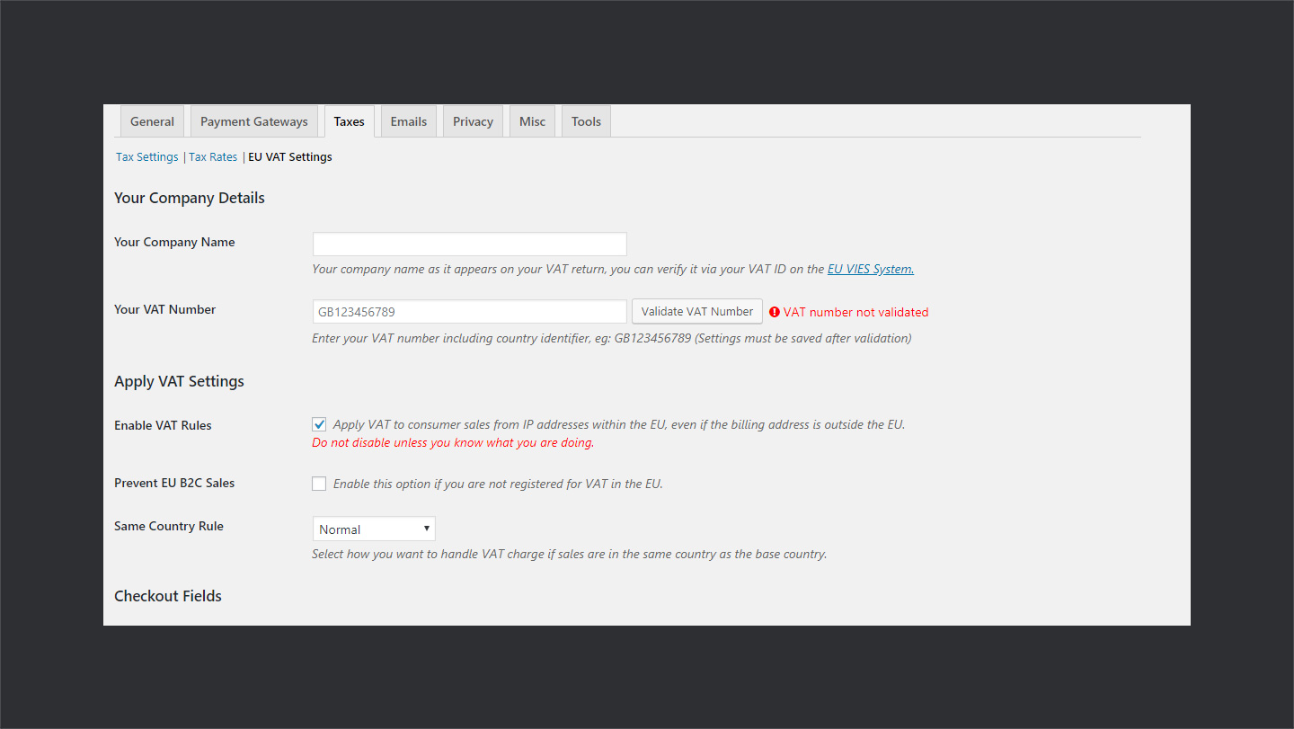 Invoicing Tax Settings