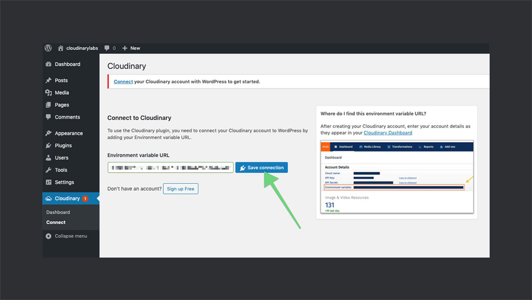 Cloudinary Save Connection